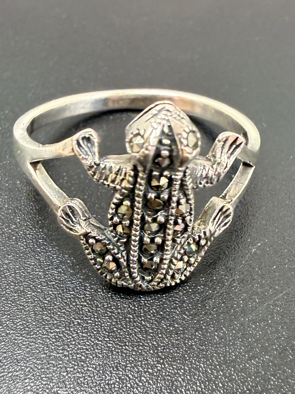 Silver Tone Marcasite Lizard Ring - Women's Jewelry